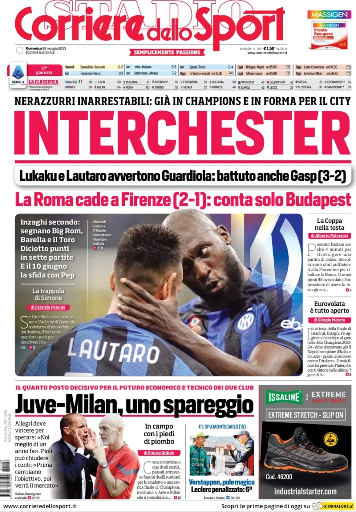 Prima pagina Corriere dello Sport (28 maggio 2023)