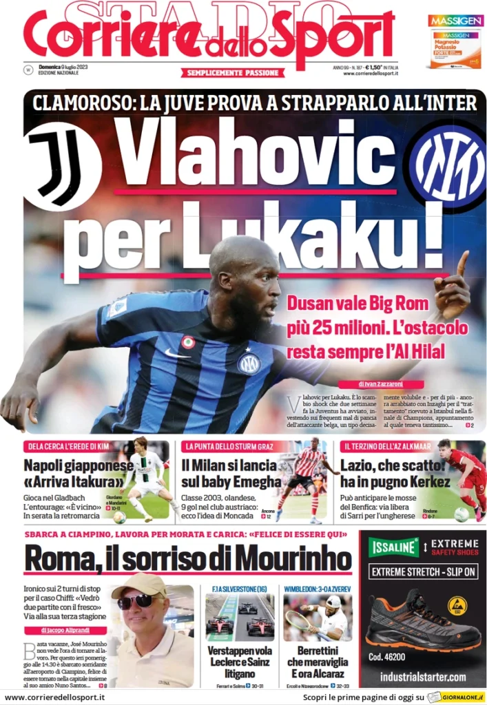 Prima pagina Corriere dello Sport (9 luglio 2023)