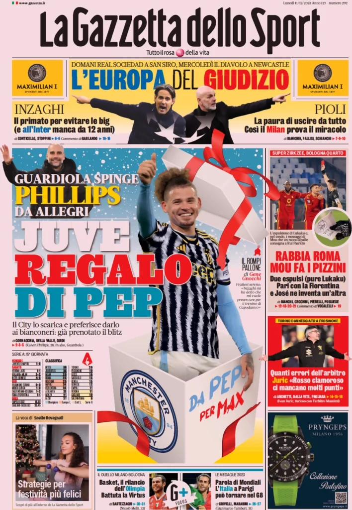 Prima pagina La Gazzetta dello Sport 11 dicembre 2023