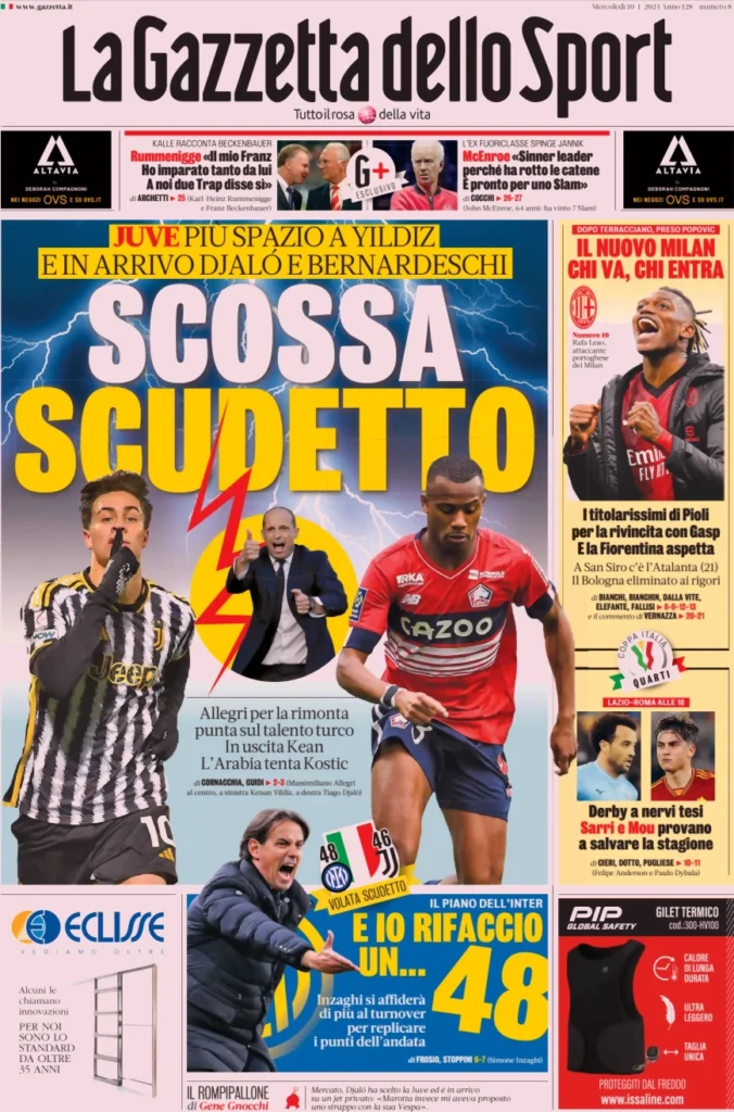 Prima pagina La Gazzetta dello Sport 10 gennaio 2024