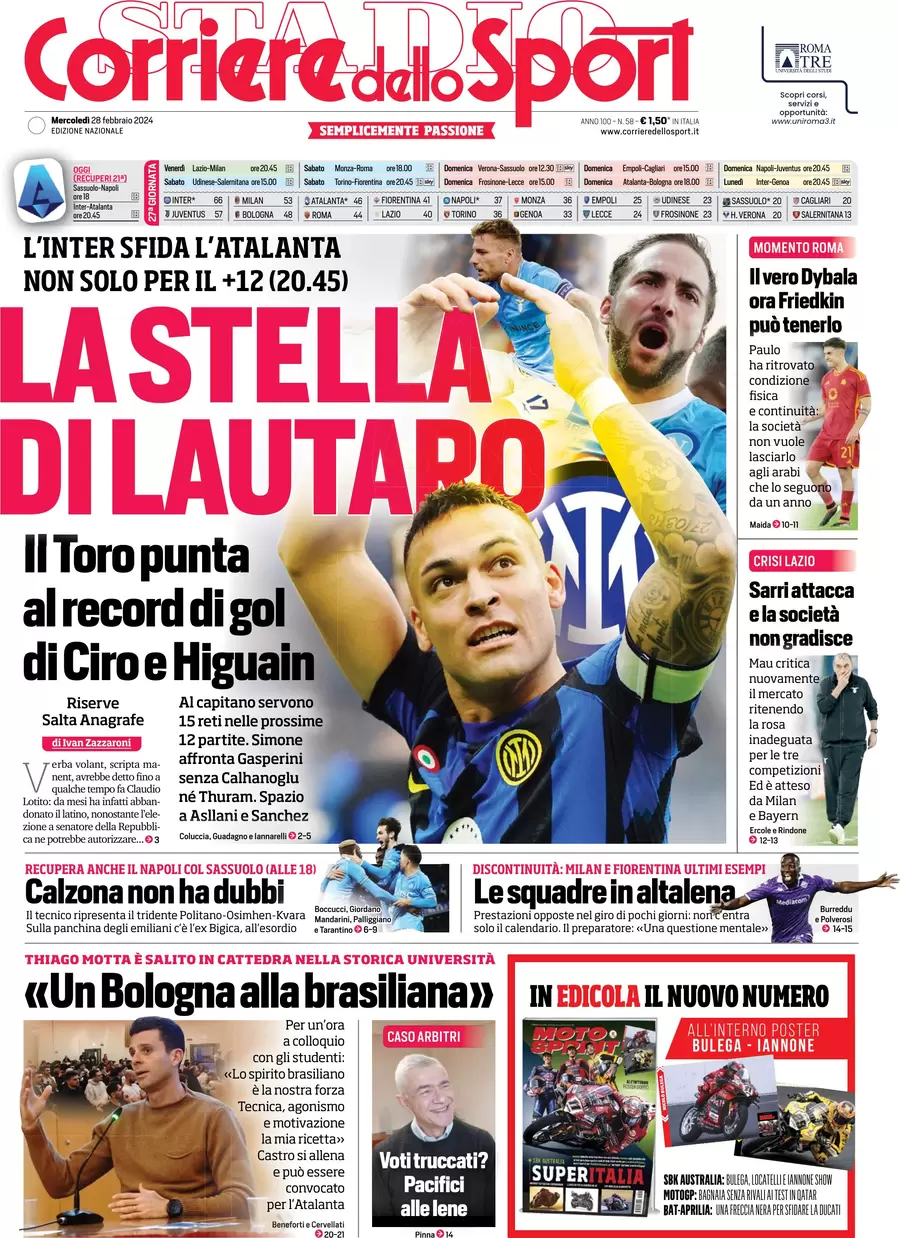 Prima pagina Corriere dello Sport 28 febbraio 2024