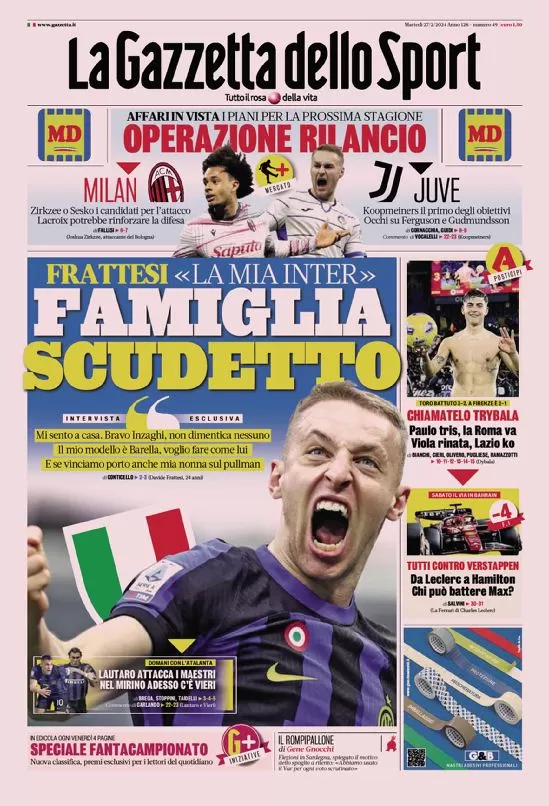 Prima pagina La Gazzetta dello Sport (27 febbraio 2024)