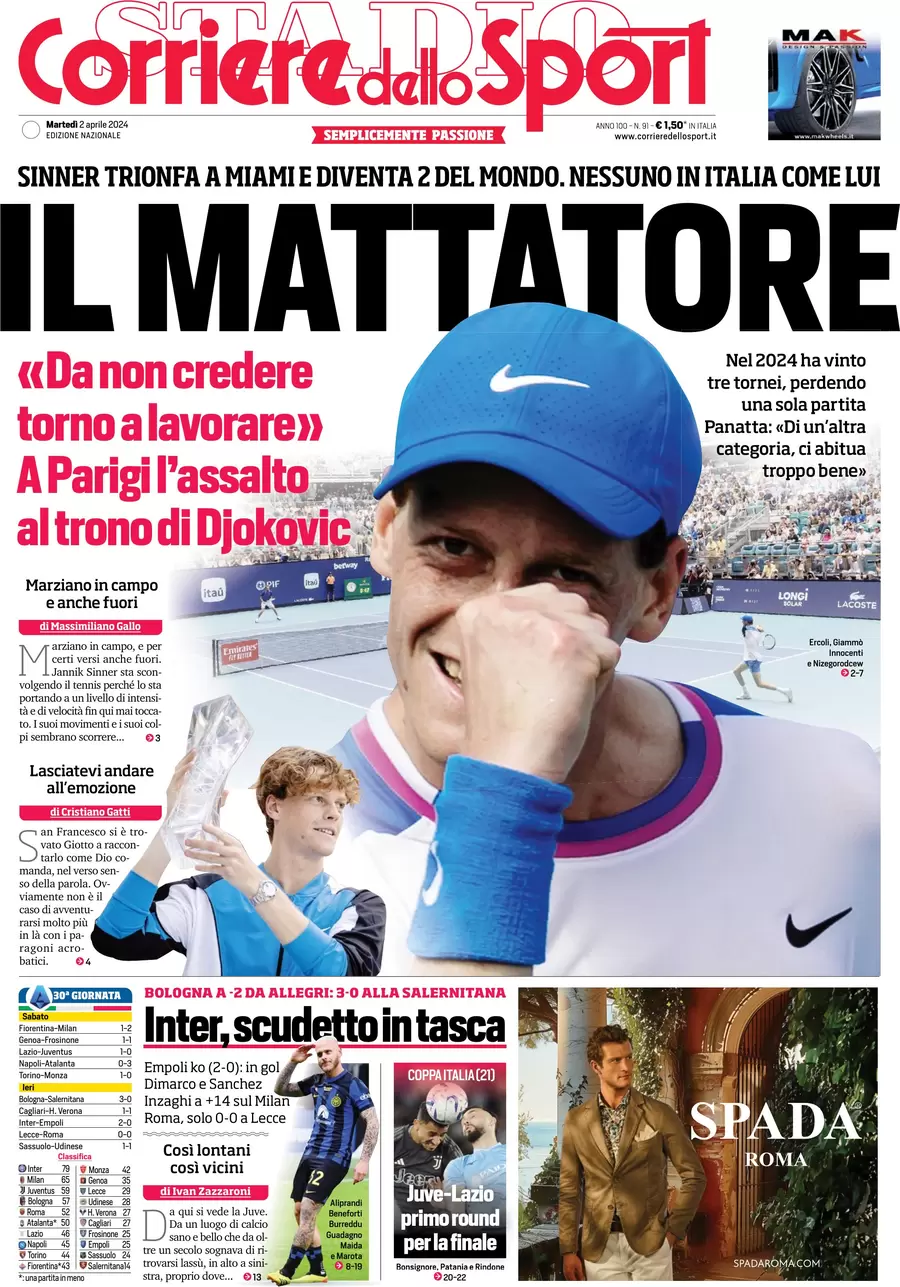 Prima pagina Corriere dello Sport 2 aprile 2024