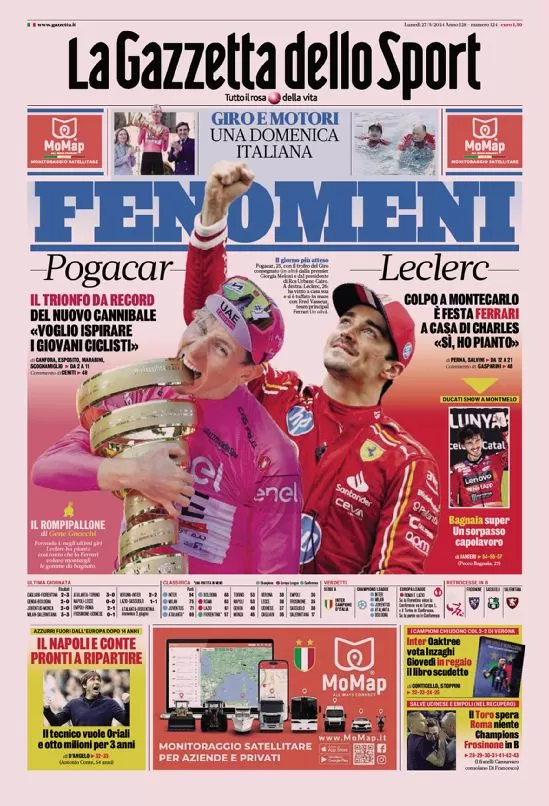 Prima pagina La Gazzetta dello Sport (27 maggio 2024)