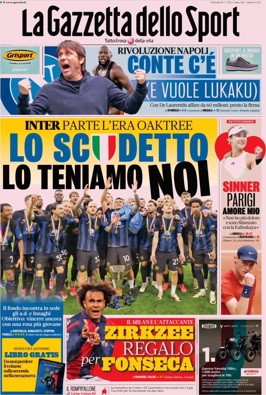 Prima pagina La Gazzetta dello Sport 28 maggio 2024