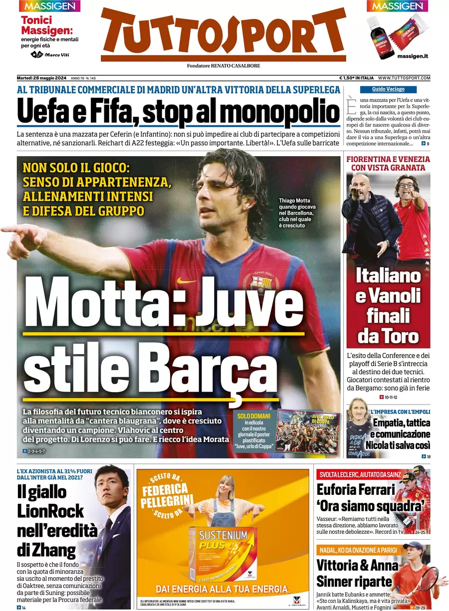 Prima pagina Tuttosport 28 maggio 2024