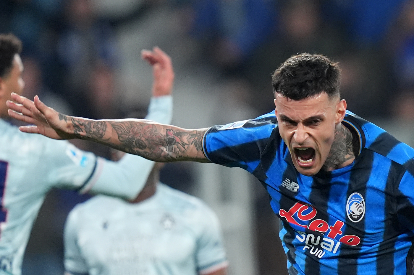 Scamacca Milan L'attaccante dell'Atalanta Gianluca Scamacca esulta dopo un gol segnato Rossonerisiamonoi.it